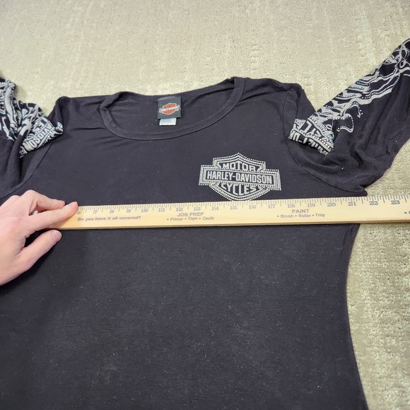 Harley Davidson Shirt Women 1XL Biker Classic Mom Y2K Grunge Long Sleeve Black - Picture 3 of 8